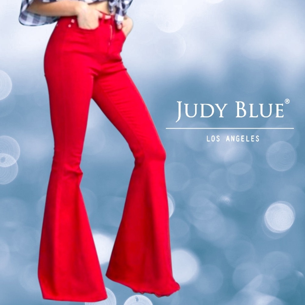Judy Blue Womens High Rise Raw Hem Super Flare Jean Red 13/31 29" Inseam JB84164